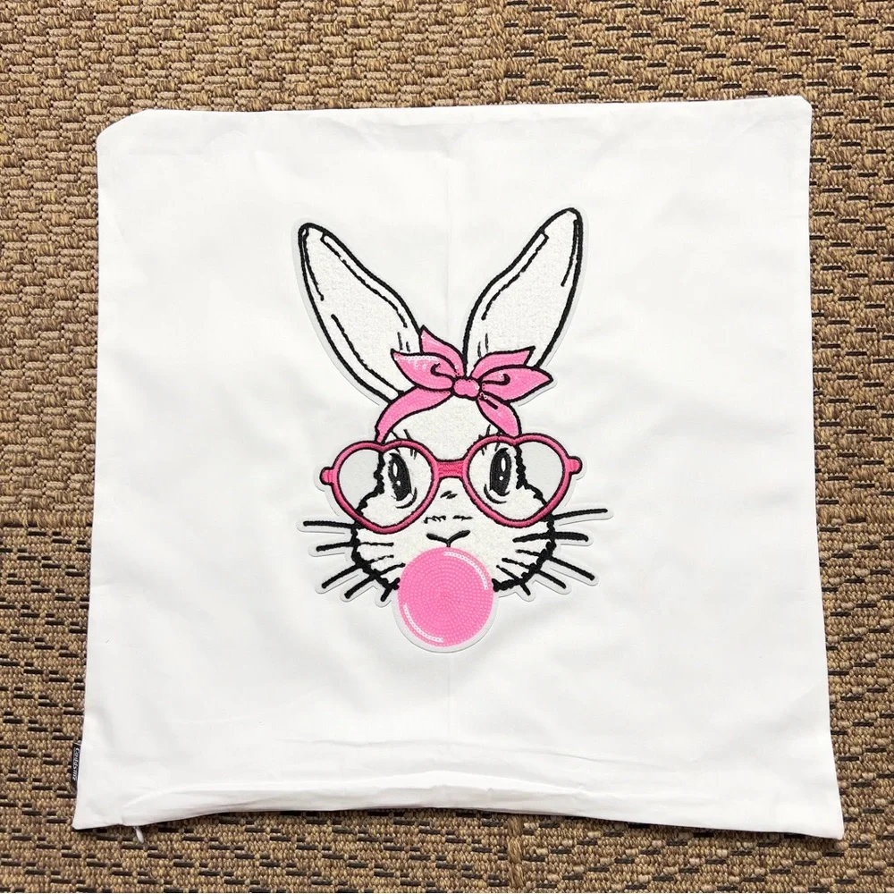 Handmade Easter Bunny Pillow Cover 18x18 | Cute Bunny Spring Throw Pillow Cover